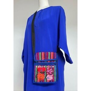 🆕 🎁 Vibrant Multicolor Handmade Embroidered Cotton Crossbody Bag – Costa Rica